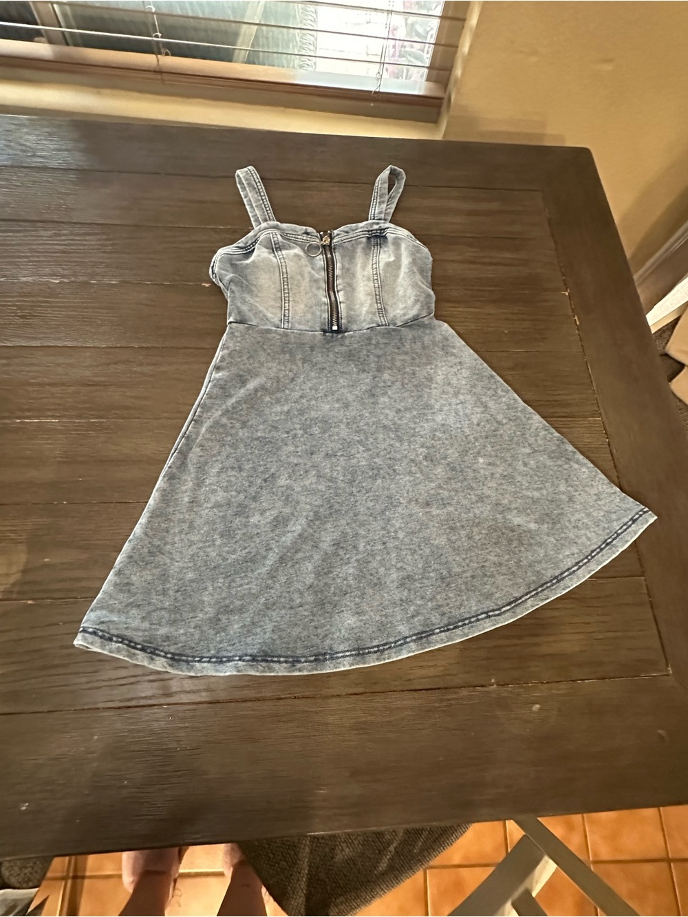 Girls Justice M/10 Blue Acid Wash Denim A-Line Dress with Front Zip